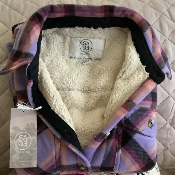 🎈SALE Sage Ladies' Plush Fleece Sherpa Lined Shirt Jacket Shacket Purple XS - Picture 10 of 12